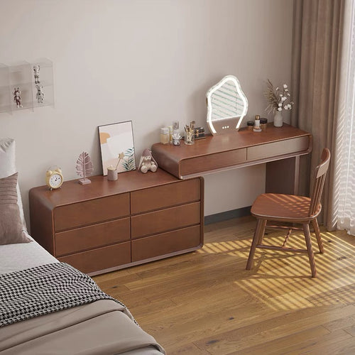 Walnut-coloured solid wood log bedroom dressing table