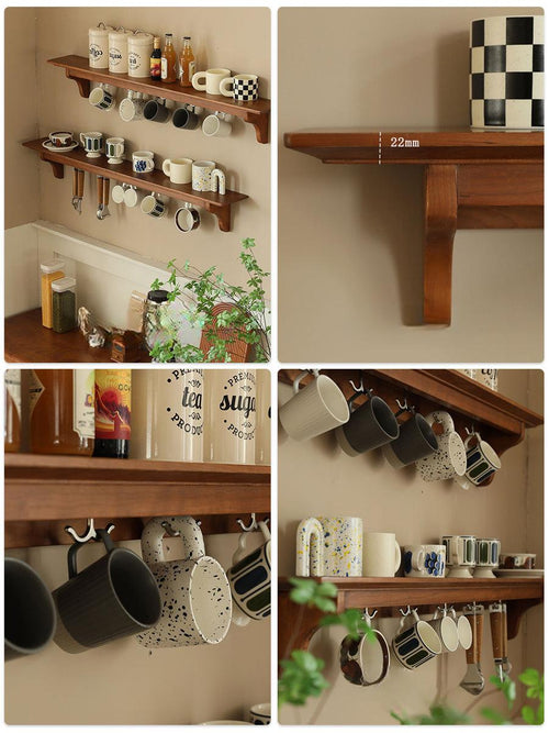 Violette cherry wood wall hanging storage shelf