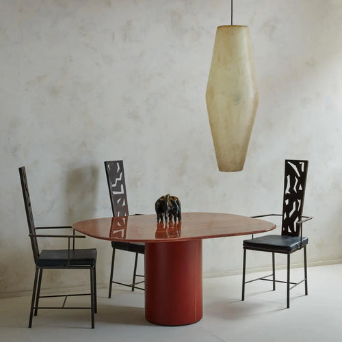 'Tobio' Leather Red Travertine Table