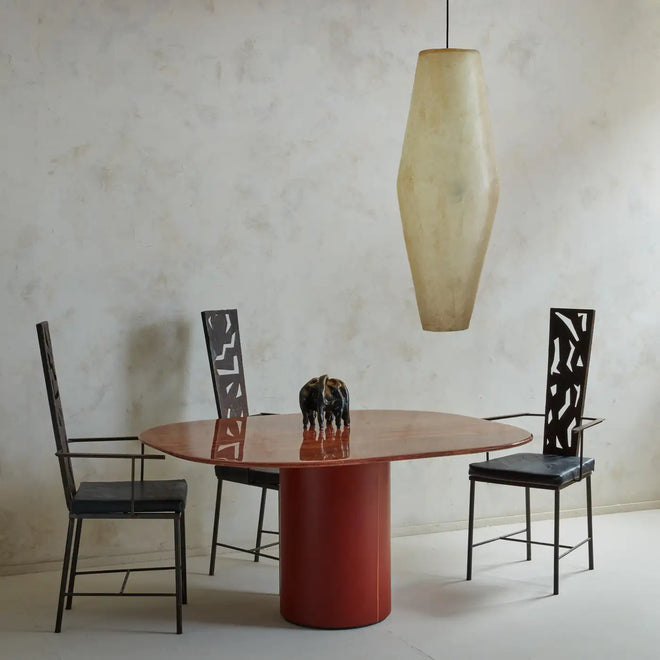 'Tobio' Leather Red Travertine Table