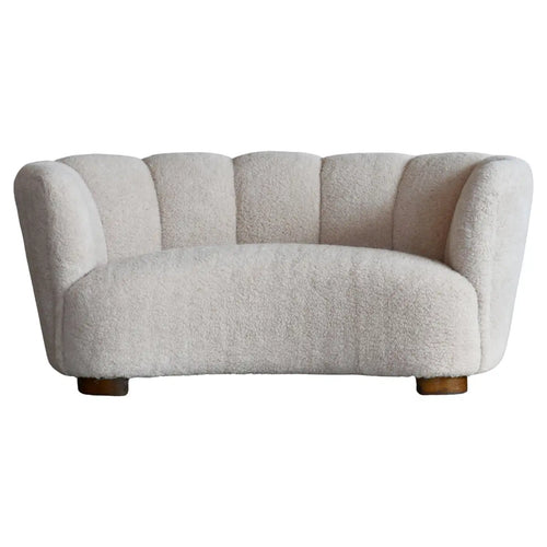 Curved Loveseat in Beige lambswool Danish