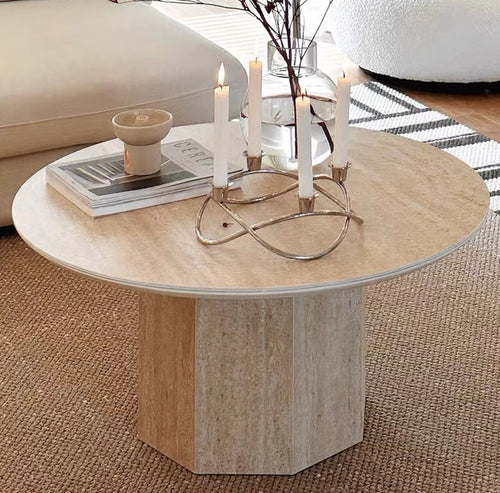 Wind Tea Table Coffee Table Marble Round Designer French Cave Rock Round Coffee Table