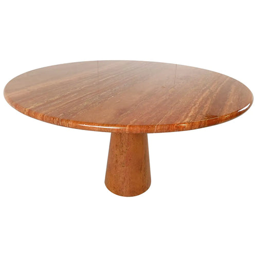 Dario round red travertine dining table