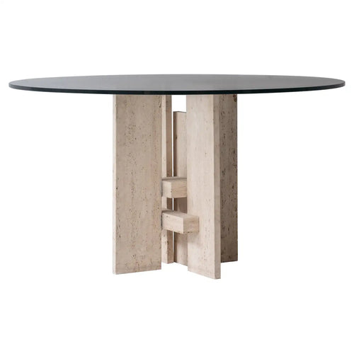 Travertine table with sculptural base designed