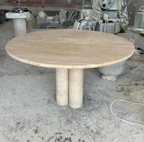 Eliza beige travertine round dining table