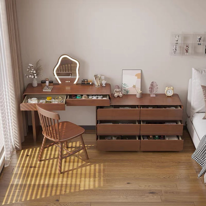 Walnut-coloured solid wood log bedroom dressing table