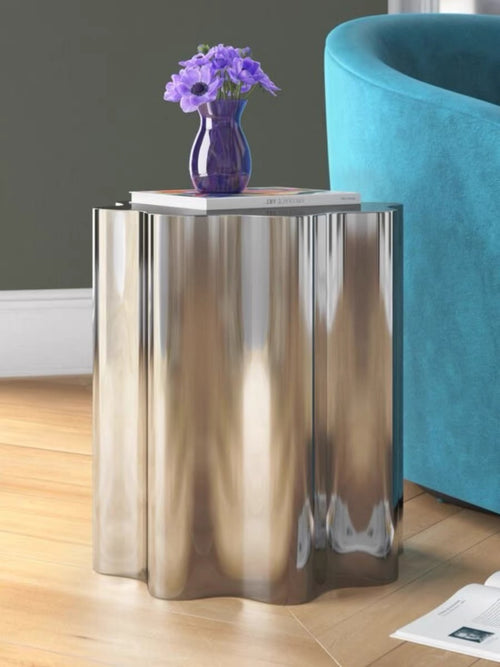 Italian new stainless steel silver small side table