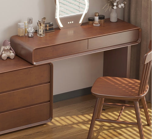 Walnut-coloured solid wood log bedroom dressing table