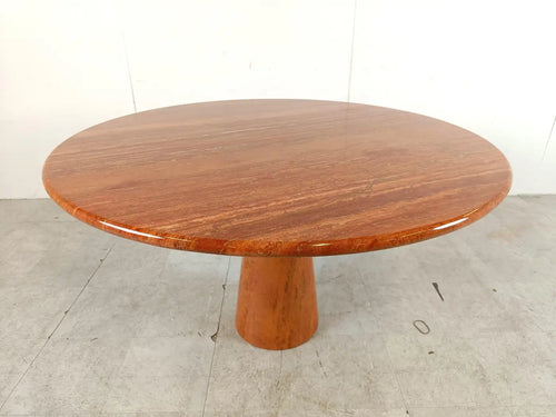 Dario round red travertine dining table