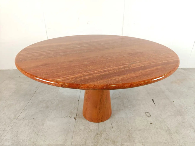 Dario round red travertine dining table