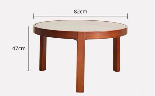 Nordic retro solid wood coffee table living room household small apartment round glass multi-functional combination coffee table small table