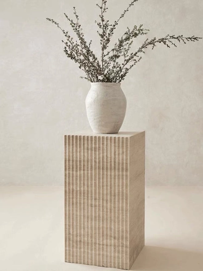 Italian Ribbed travertine plinths