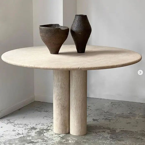 Eliza beige travertine round dining table