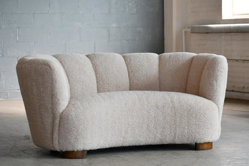 Curved Loveseat in Beige lambswool Danish