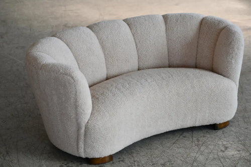 Curved Loveseat in Beige lambswool Danish