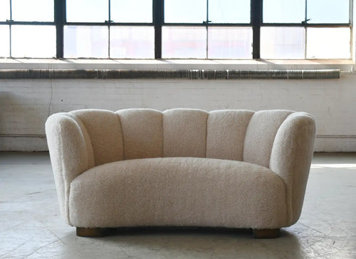 Curved Loveseat in Beige lambswool Danish