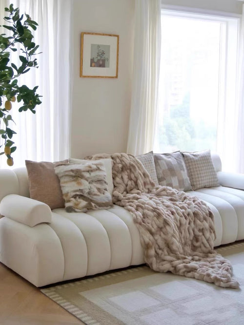 French light luxury cream white fabric module sofa