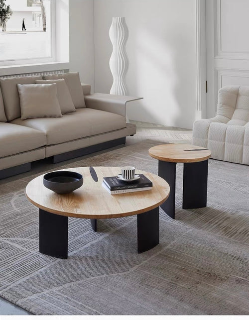 Genoway Nordic solid wood coffee table wabi-sabi style living room log minimalist designer large and small round coffee table combination