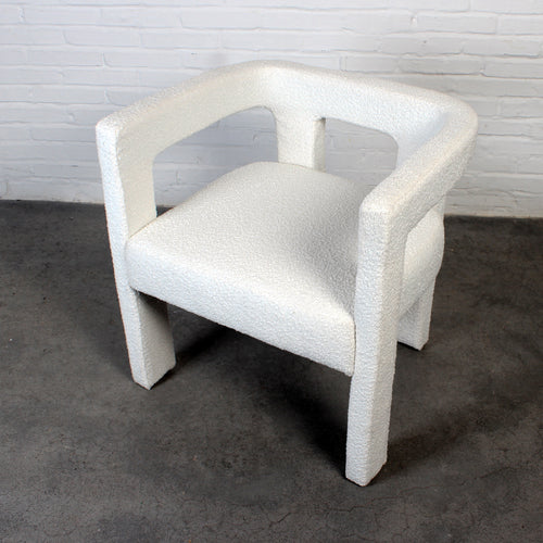 Style White Boucle Upholstered Dining Armchair Low Back