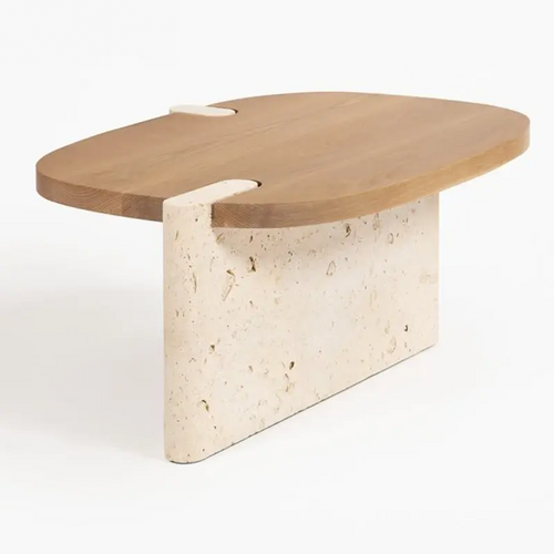 Agate Nordic Modern Solid Wood Top Travertine Base Table