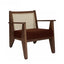 Elegant chair with natural wood and textured upholstery.