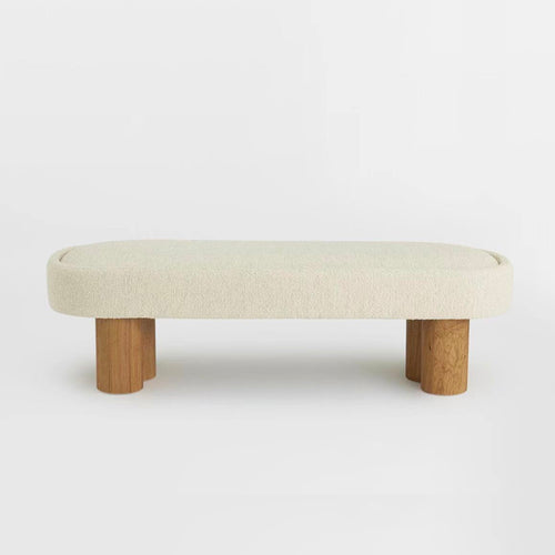 Nordic New Design White Boucle Wood Legs Bedside Ottoman Bench Modern