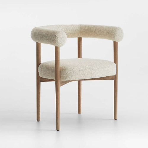 Wooden Boucle Dining Chair With Arm Rest Modern