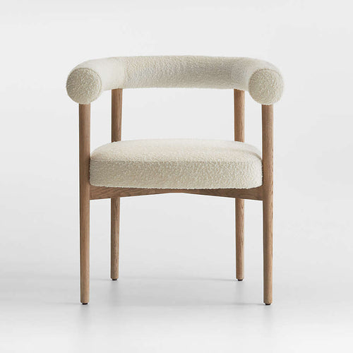 Wooden Boucle Dining Chair With Arm Rest Modern