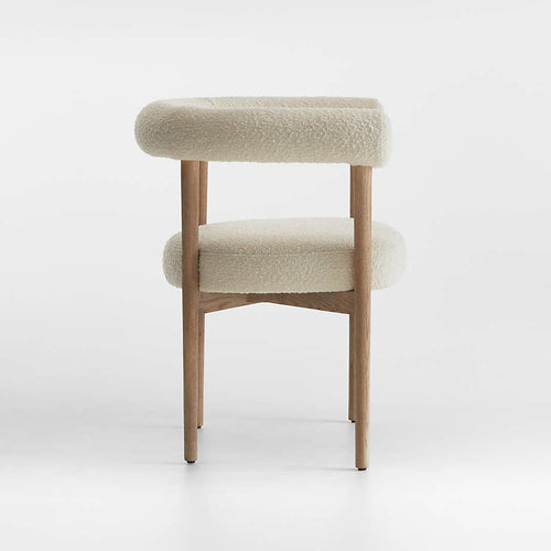 Wooden Boucle Dining Chair With Arm Rest Modern