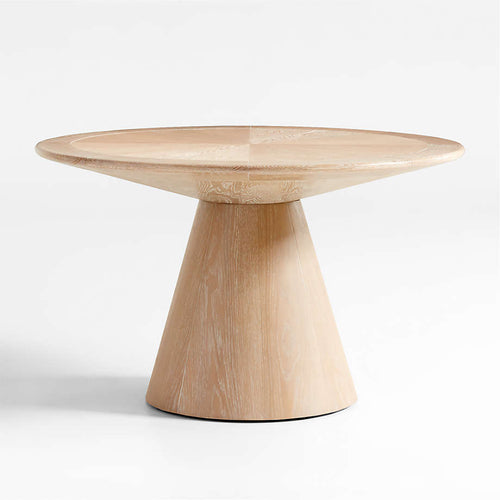 Round Whitewashed Natural Oak Wood Dining Table With Geometric Base