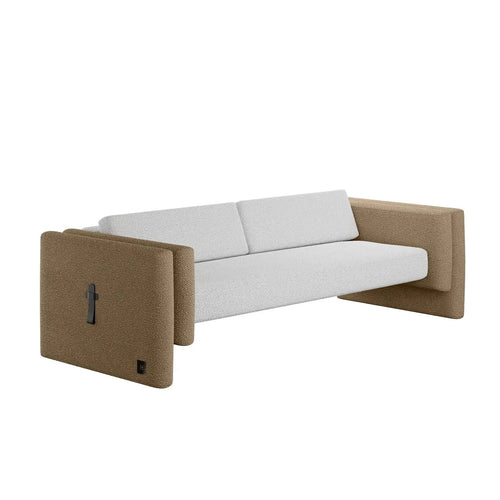 Contemporary Indoor Outdoor Sofa in Beige, Khaki & White Outdoor Fabric