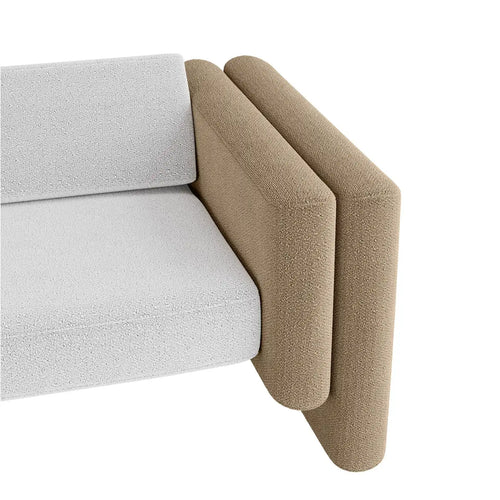 Contemporary Indoor Outdoor Sofa in Beige, Khaki & White Outdoor Fabric