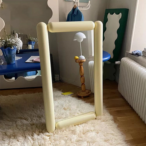 home decor Rectangle stick shape full length mirror Wooden side pink long floor mirror for living room