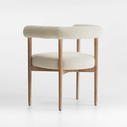 Wooden Boucle Dining Chair With Arm Rest Modern