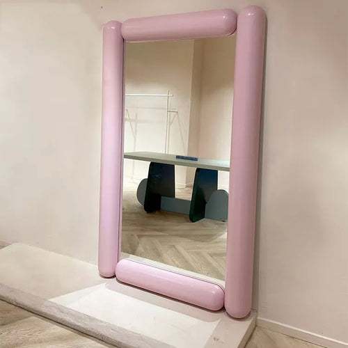home decor Rectangle stick shape full length mirror Wooden side pink long floor mirror for living room