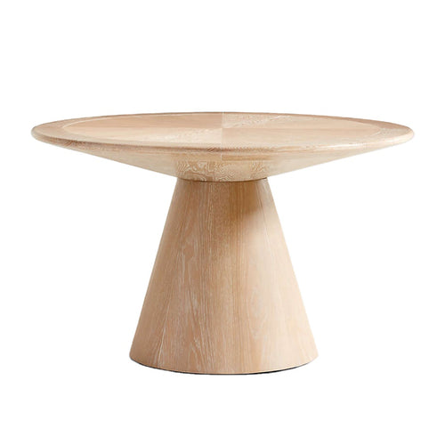 Round Whitewashed Natural Oak Wood Dining Table With Geometric Base