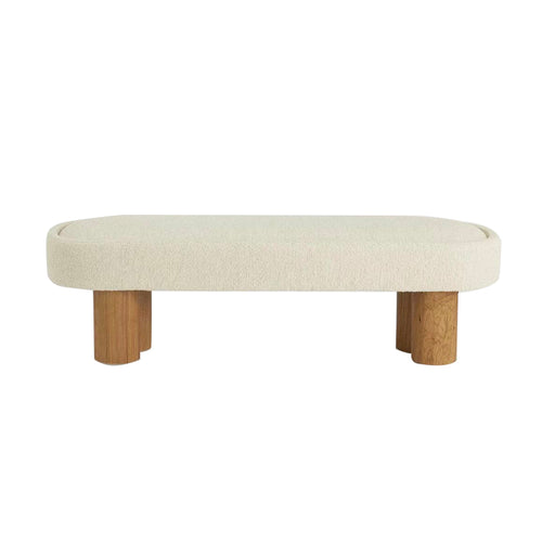 Nordic New Design White Boucle Wood Legs Bedside Ottoman Bench Modern