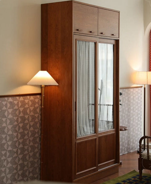 Garcelle French retro solid wood glass wardrobe