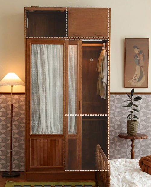 Garcelle French retro solid wood glass wardrobe