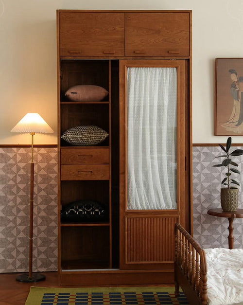 Garcelle French retro solid wood glass wardrobe