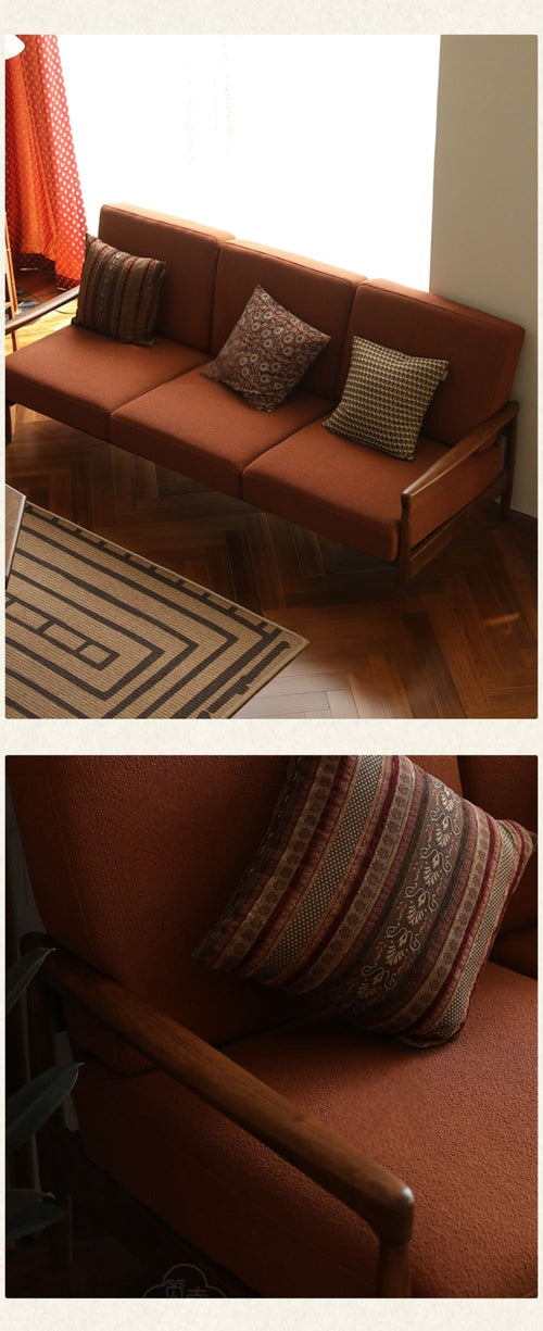 Jolène French retro solid wood fabric sofa