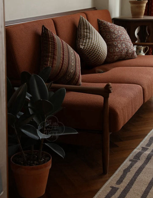 Jolène French retro solid wood fabric sofa