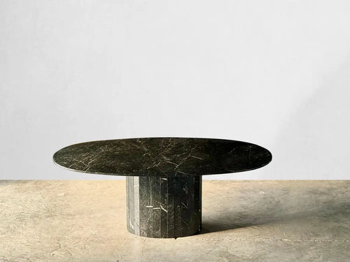 Vintage Nero Marquina Black Oval Marble Dining Table