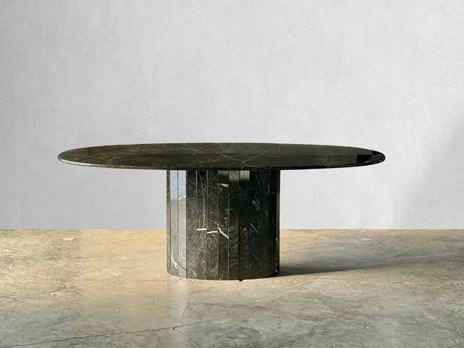 Vintage Nero Marquina Black Oval Marble Dining Table