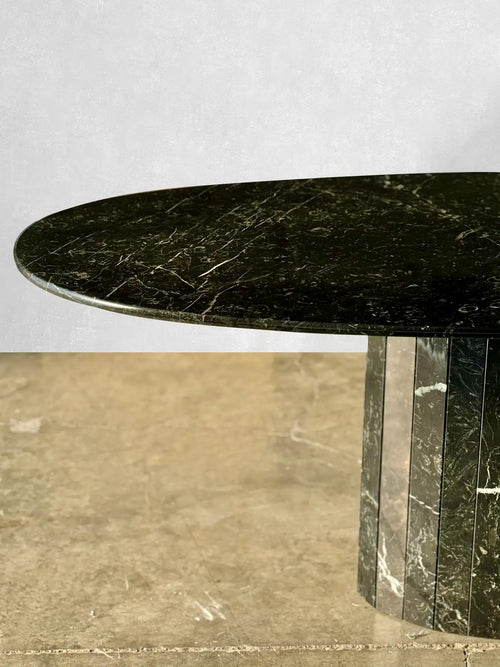 Vintage Nero Marquina Black Oval Marble Dining Table