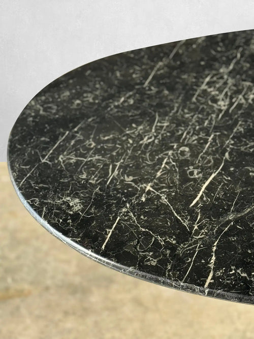 Vintage Nero Marquina Black Oval Marble Dining Table