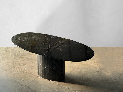 Vintage Nero Marquina Black Oval Marble Dining Table