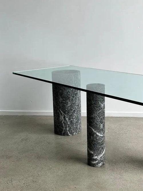 Italian Black Marble and Glass Dining Table by Massimo Vignelli