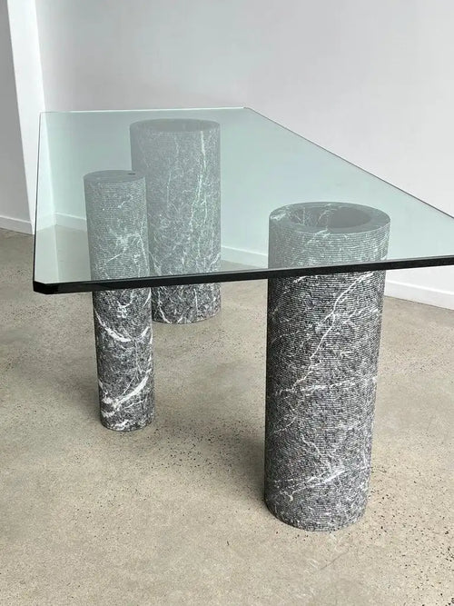 Italian Black Marble and Glass Dining Table by Massimo Vignelli