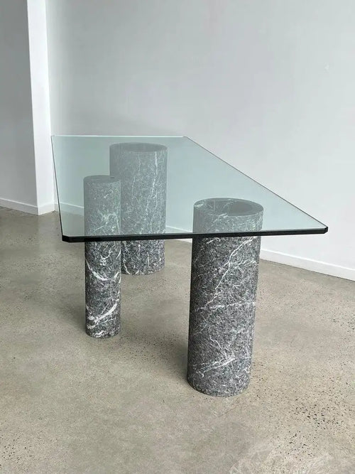 Italian Black Marble and Glass Dining Table by Massimo Vignelli